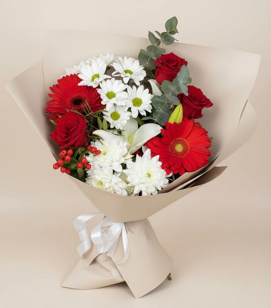 Букет цветов из: Розы, Хризантемы, Герберы и Лилии в Алферово