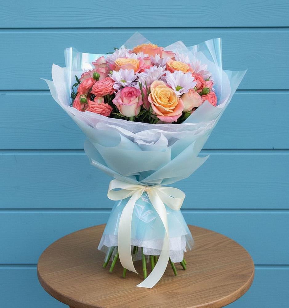 Букет цветов из: Хризантемы и Розы в Алферово